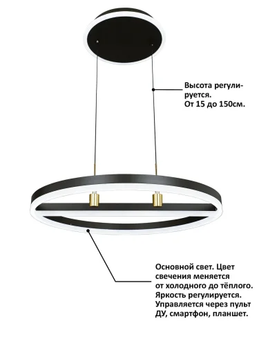 Люстра подвесная с пультом HIGH-TECH LED LAMPS 82048 Natali Kovaltseva чёрная на 1 лампа, основание чёрное в стиле современный хай-тек минимализм с пультом фото 2